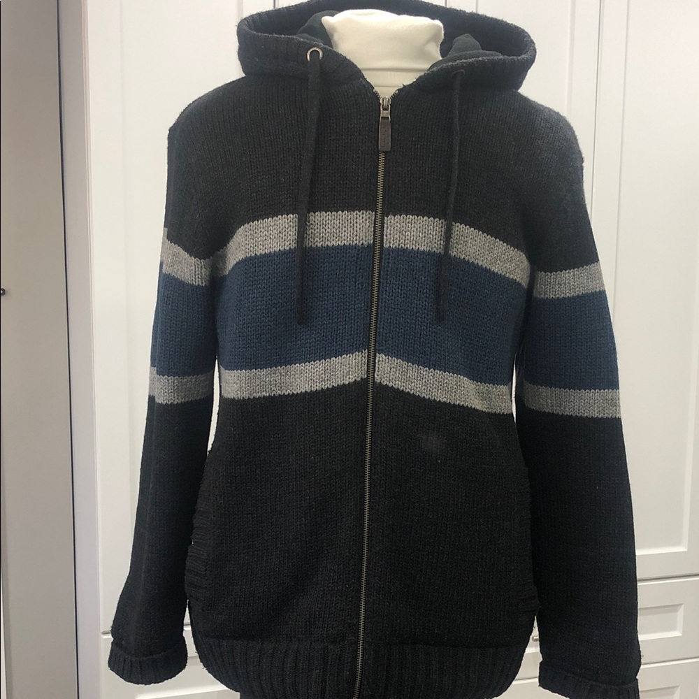 WindRiver Men’s Fleece-Lined Knit Sweater Jacket – Hooded Full Zip – XL